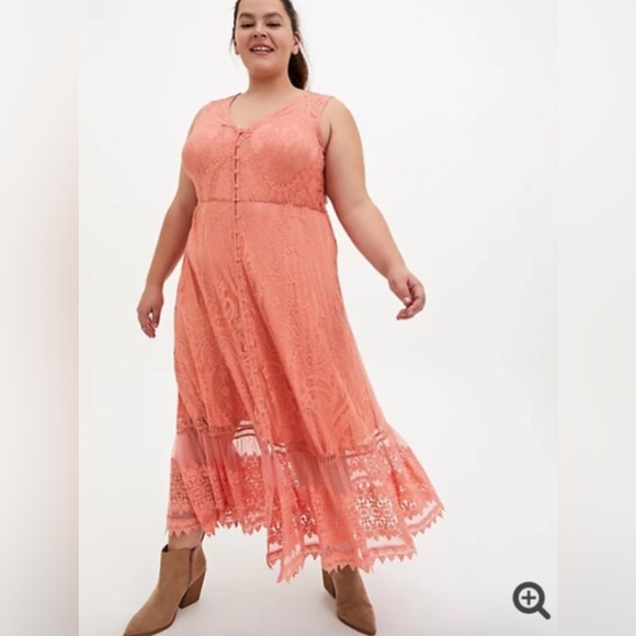 🌻NWT TORRID🌻 2X(18-20) CORAL FLORAL LACE OVERLAY w/FULL SLIP MAXI DRESS - Picture 3 of 15